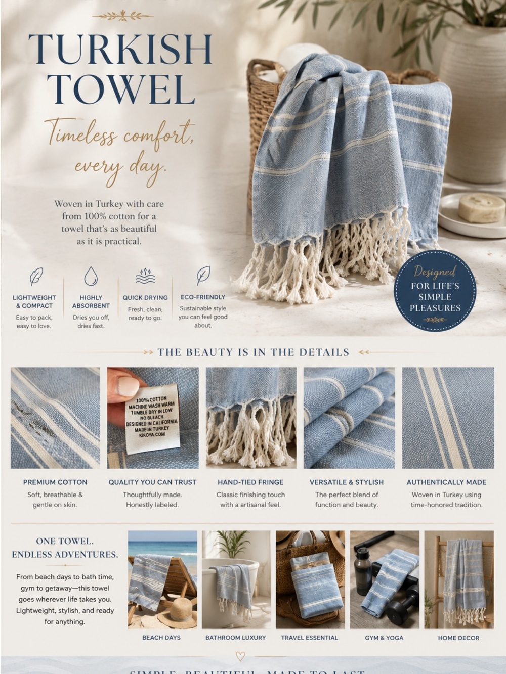 Kiko Blue and White Cotton Scarf